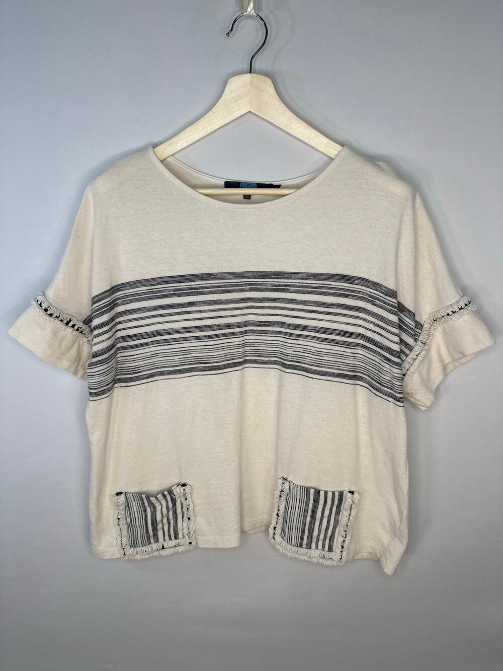 Eva Franco Anthropologie Striped Cotton Oversized Tunic Top with Pockets Size LG